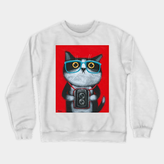 Kitty Photographer Crewneck Sweatshirt by KilkennyCat Art